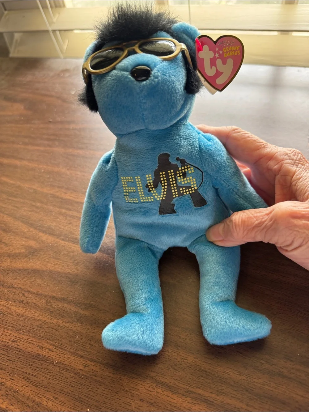 Ty Blue Elvis Beanie Baby Plush Dog with Sunglasses Tag